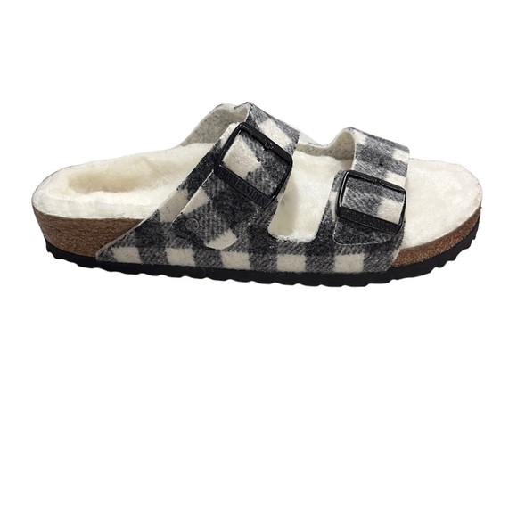 Birkenstock Arizona Wool Plaid Sherling Shoe Black White Size 40 RIGHT SHOE ONLY - Picture 2 of 7